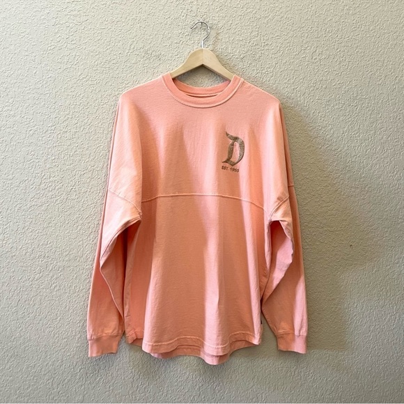 Disney Spirit Jersey Top Tee Crew Pullover Oversized Disneyland Gold Coral Med - Picture 2 of 7